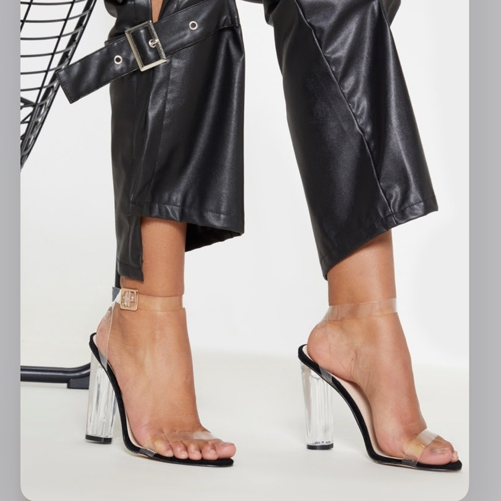 Black and Clear strappy block heels